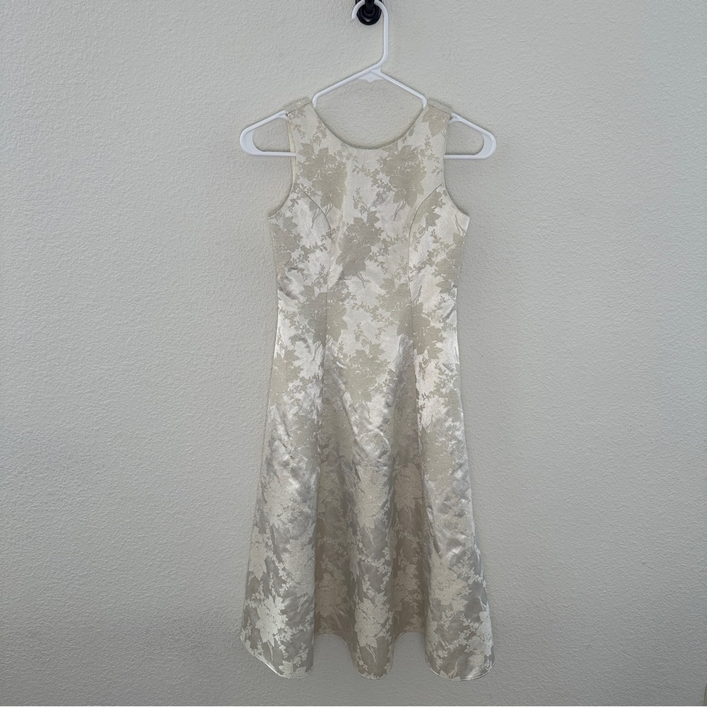 Jessica McClintock Vintage‎ Girls 10 Ivory Floral Brocade Formal Dress Coquette